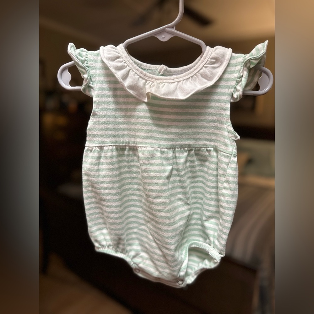Stitchy Fish Baby Girl Bubble, Size: 6 months, Color: Green and White Stripe